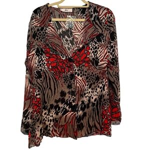 NWOT Rossi Roma Animal Print Long Sleeve Blouse Size XL